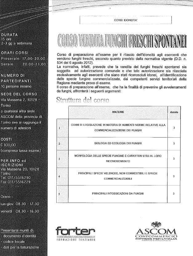 CORSI ASCOM FUNGHI PRIMA LEZIONE MARTEDI 22 09 2015