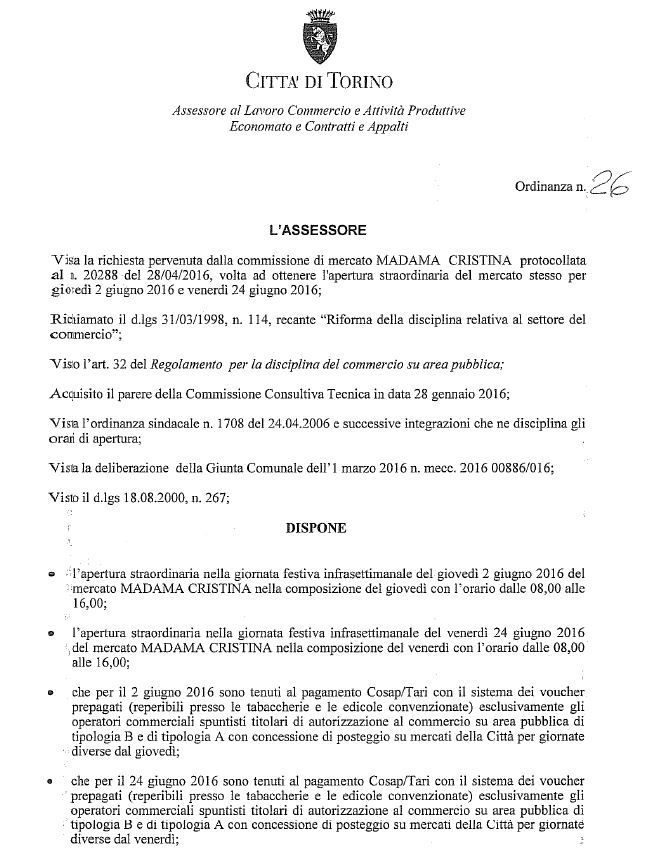 madama cristina apertura